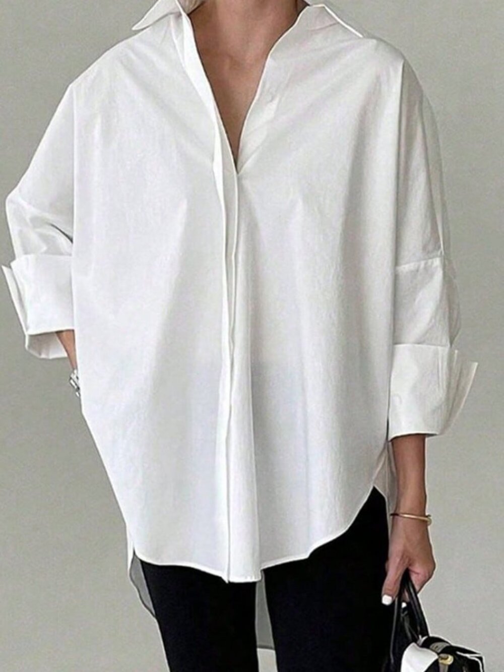 white Casual Women's Long-Sleeve Fit Blouse - Picture 5 of 6